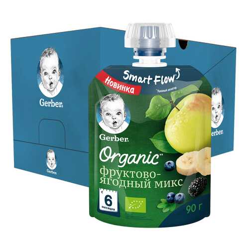 Фруктовое пюре Gerber Organic Фруктово-ягодный микс, 16 шт. по 90 г в Дети