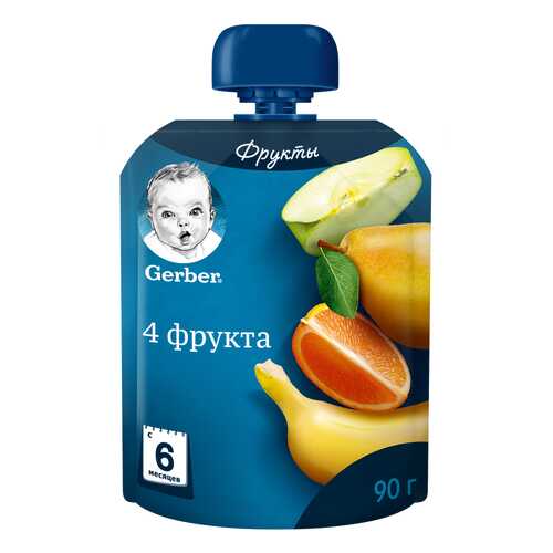 Пюре фруктовое Gerber 4 фрукта с 6 мес. 90 г в Дети