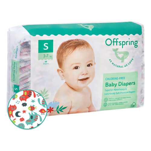 Подгузники Offspring S 3-7 кг. 48 шт. Котики в Дети