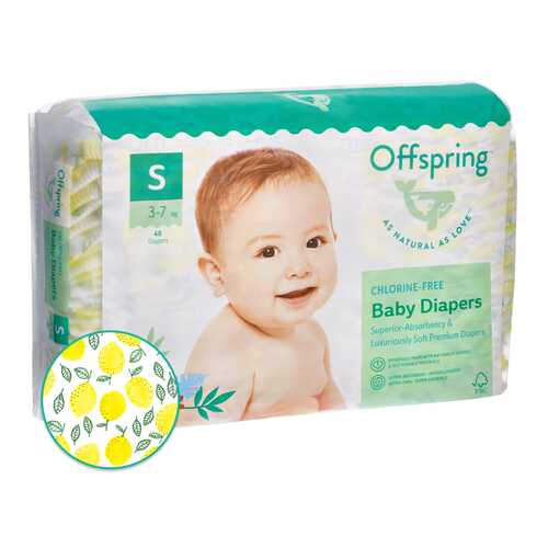 Подгузники Offspring S 3-7 кг. 48 шт. Лимоны в Дети